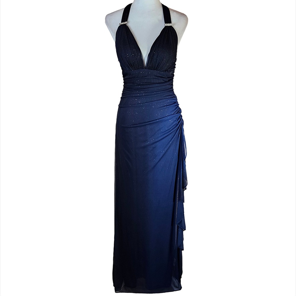 Betsy & Adam Blue Ombre Gown Women's 4 Glitter Celestial Y2K Glam Winter Formal
